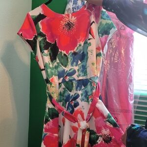 Women's Floral High-Low Belted Dress